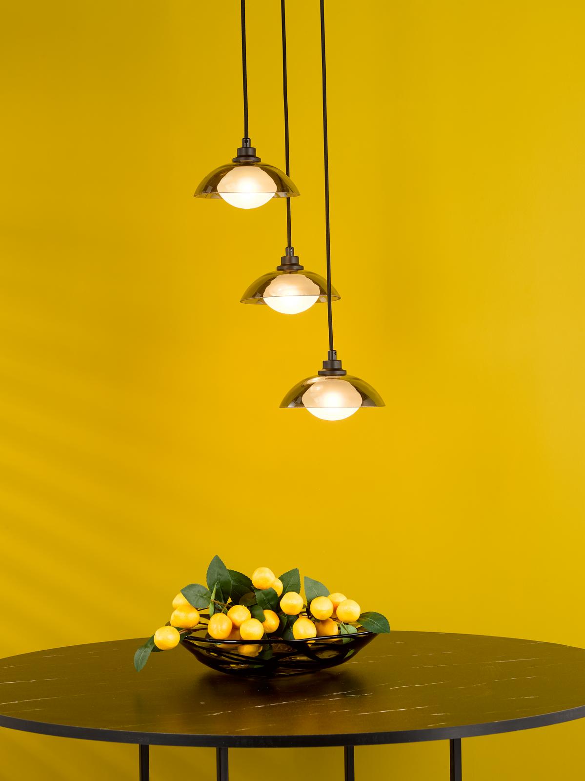 KAD8822 Kadience 3 Light Cluster Pendant Satin Black and Smoked Glass