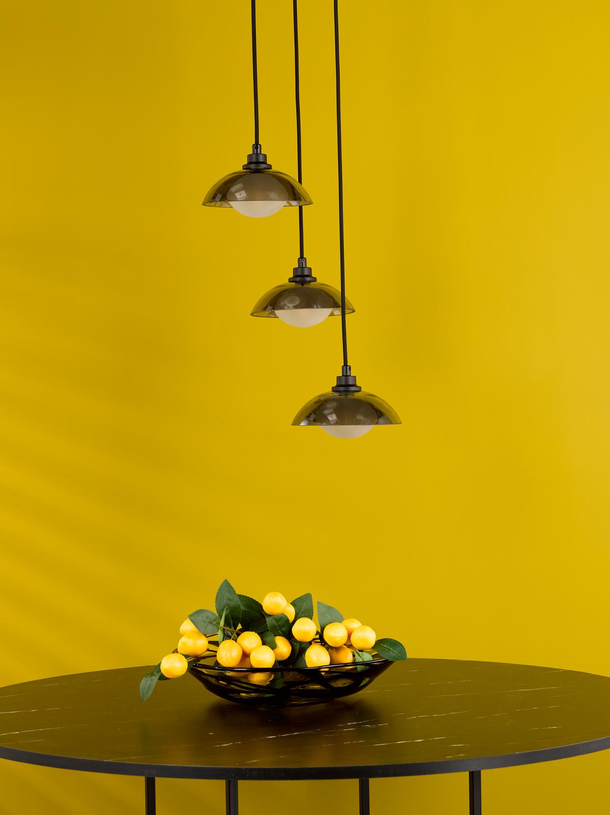 KAD8822 Kadience 3 Light Cluster Pendant Satin Black and Smoked Glass