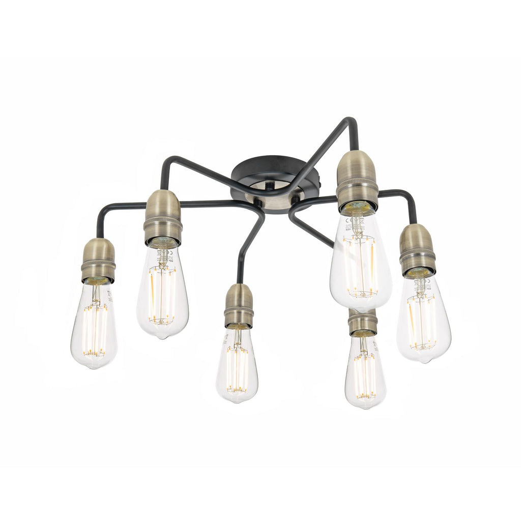 KIE0622 Kiefer 6 Light Flush Matt Black and Antique Brass