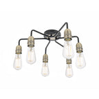 KIE0622 Kiefer 6 Light Flush Matt Black and Antique Brass
