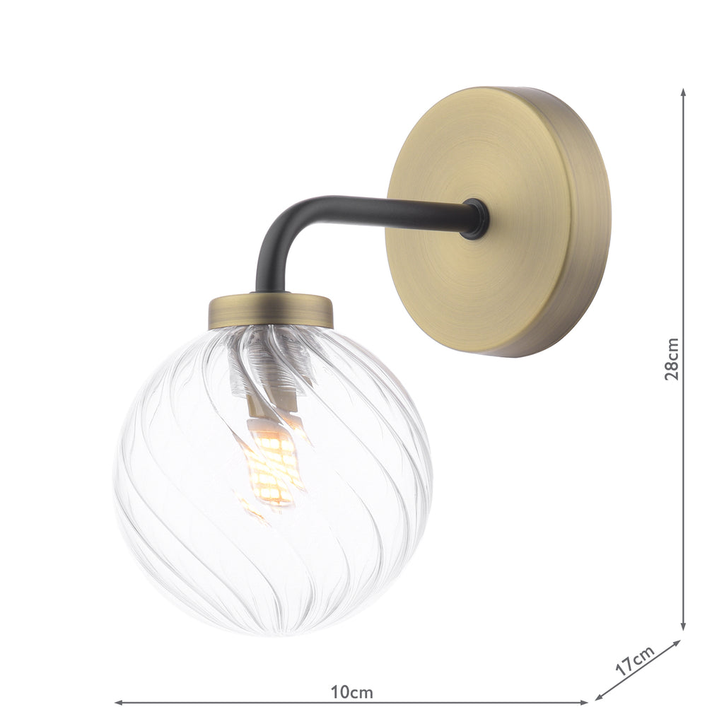 LAI0754-03 Lainey Wall Light Matt Black and Antique Brass With Twisted Glass