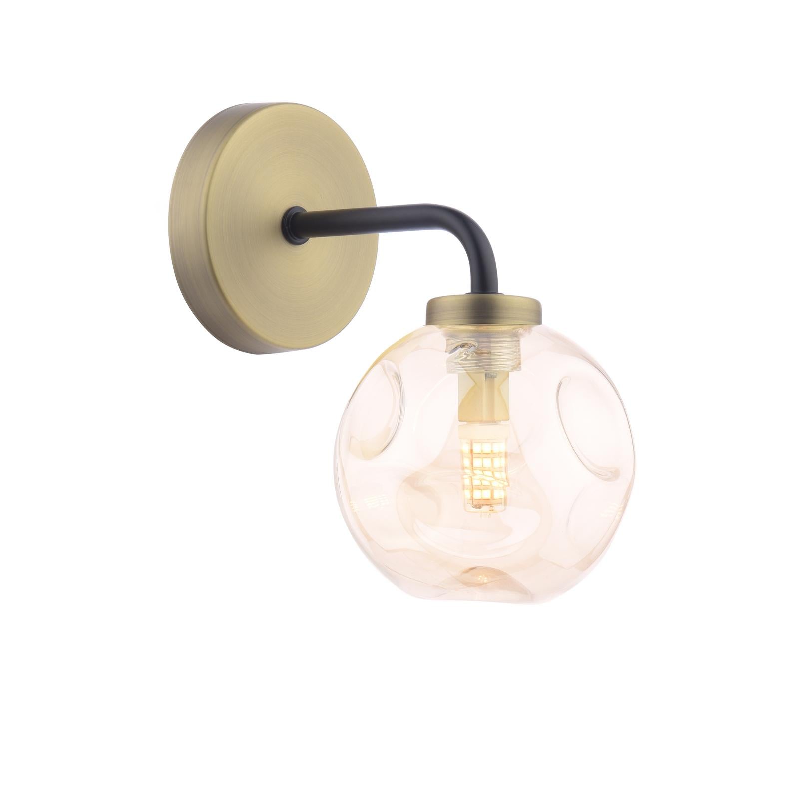 LAI0754-27 Lainey Wall Light Matt Black and Antique Brass With Closed Organic Amber  Glass