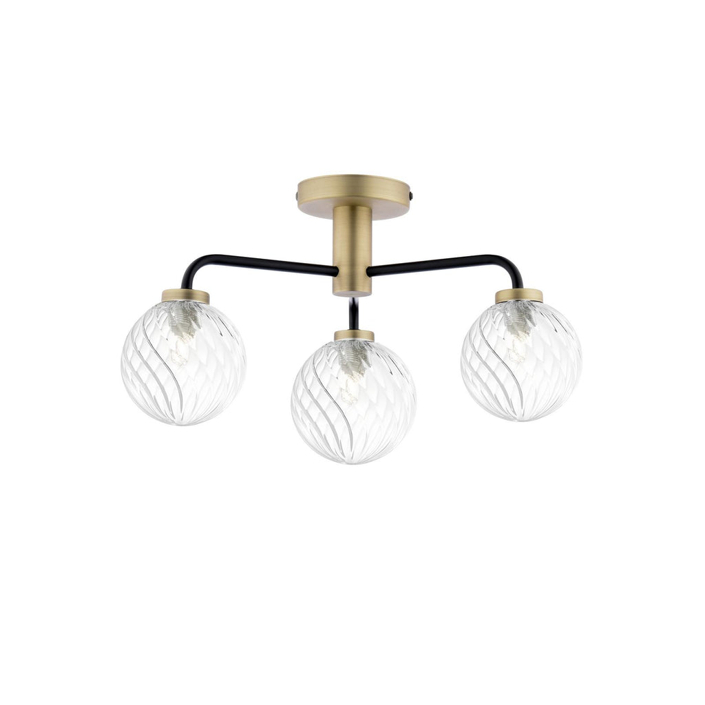 LAI5354-03 Lainey 3 Light Semi-Flush Matt Black and Antique Brass With Twisted Glass