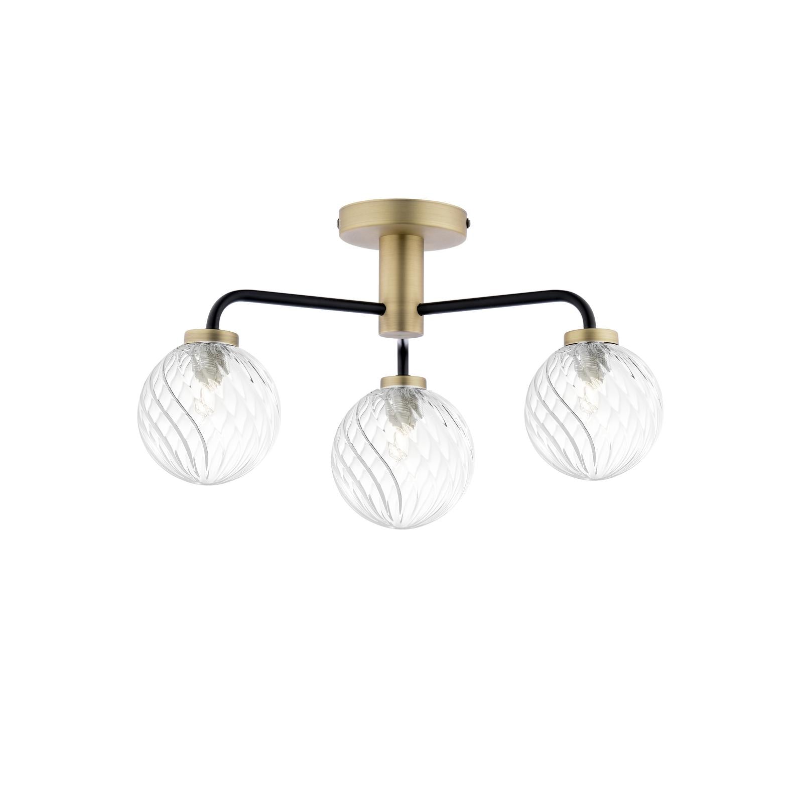 LAI5354-03 Lainey 3 Light Semi-Flush Matt Black and Antique Brass With Twisted Glass