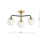 LAI5354-03 Lainey 3 Light Semi-Flush Matt Black and Antique Brass With Twisted Glass