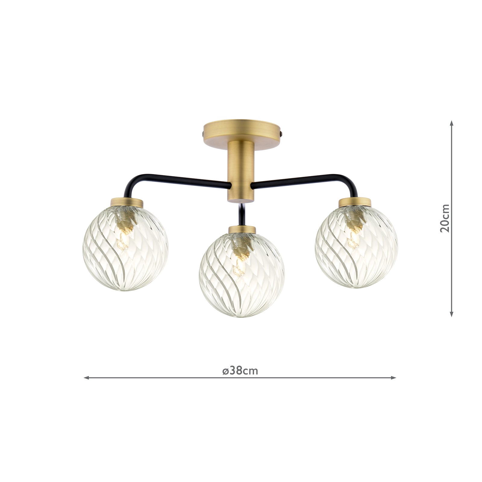 LAI5354-03 Lainey 3 Light Semi-Flush Matt Black and Antique Brass With Twisted Glass