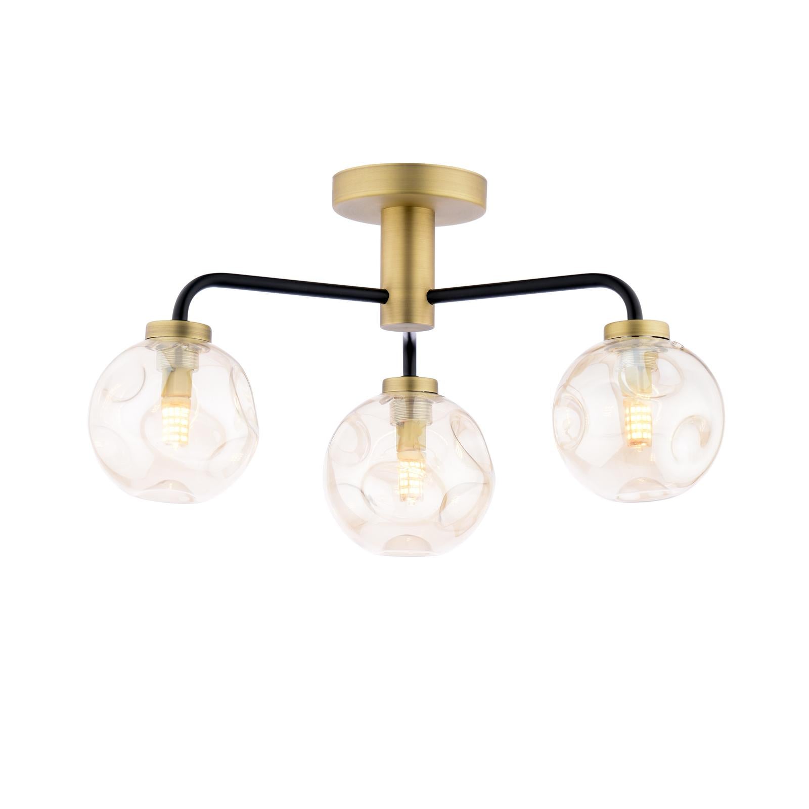 LAI5354-27 Lainey 3 Light Semi-Flush Matt Black and Antique Brass With Closed Organic Amber  Glass