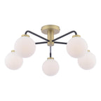 LAI5454-02 Lainey 5 Light Semi-Flush Matt Black and Antique Brass With Opal Glass