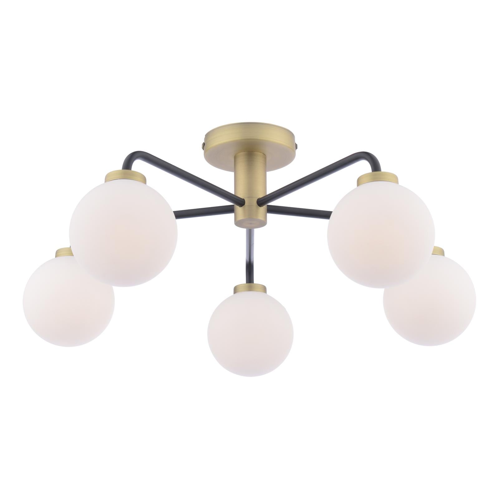 LAI5454-02 Lainey 5 Light Semi-Flush Matt Black and Antique Brass With Opal Glass