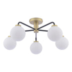 LAI5454-02 Lainey 5 Light Semi-Flush Matt Black and Antique Brass With Opal Glass