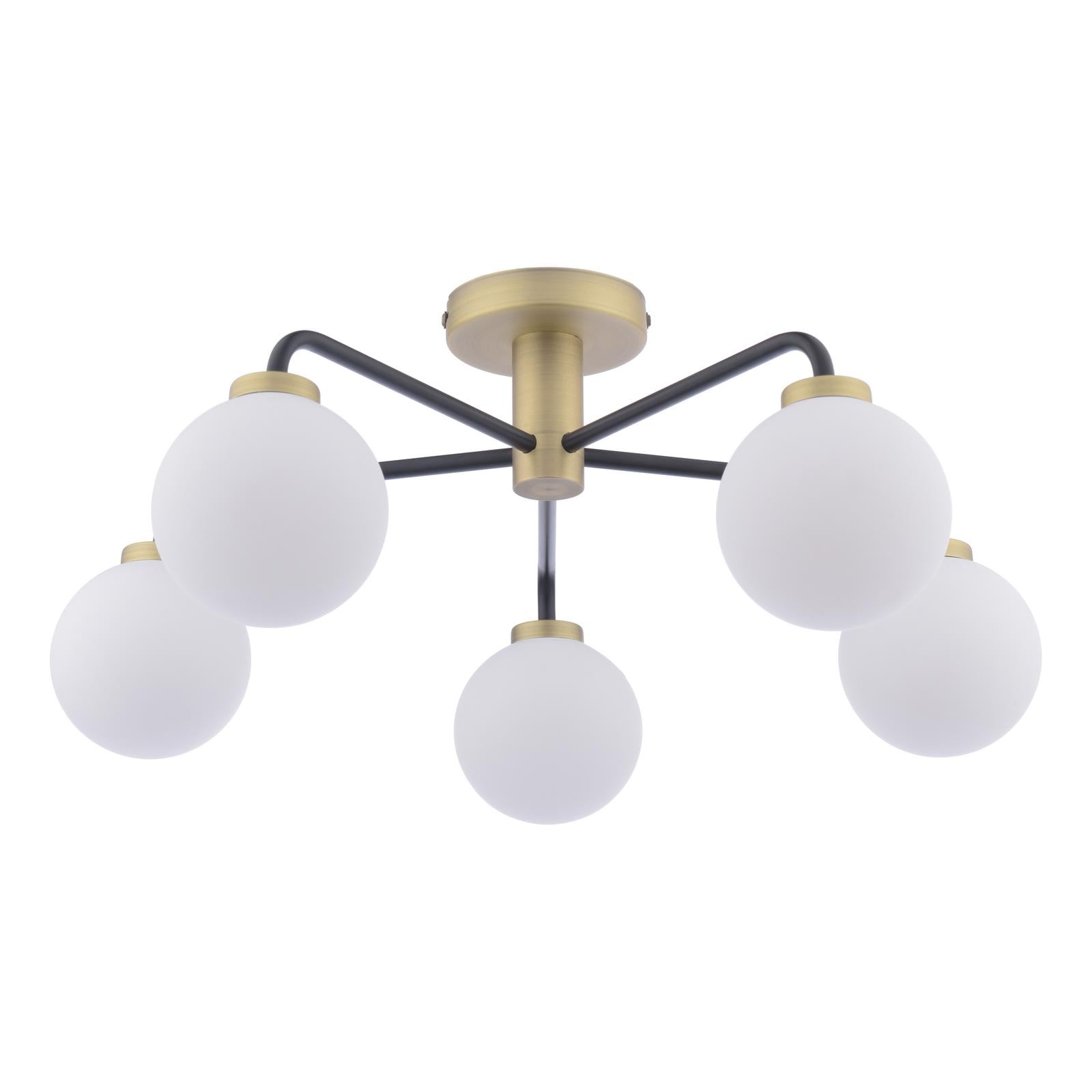 LAI5454-02 Lainey 5 Light Semi-Flush Matt Black and Antique Brass With Opal Glass