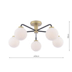 LAI5454-02 Lainey 5 Light Semi-Flush Matt Black and Antique Brass With Opal Glass