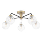 LAI5454-03 Lainey 5 Light Semi-Flush Matt Black and Antique Brass With Twisted Glass