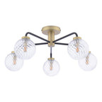 LAI5454-03 Lainey 5 Light Semi-Flush Matt Black and Antique Brass With Twisted Glass
