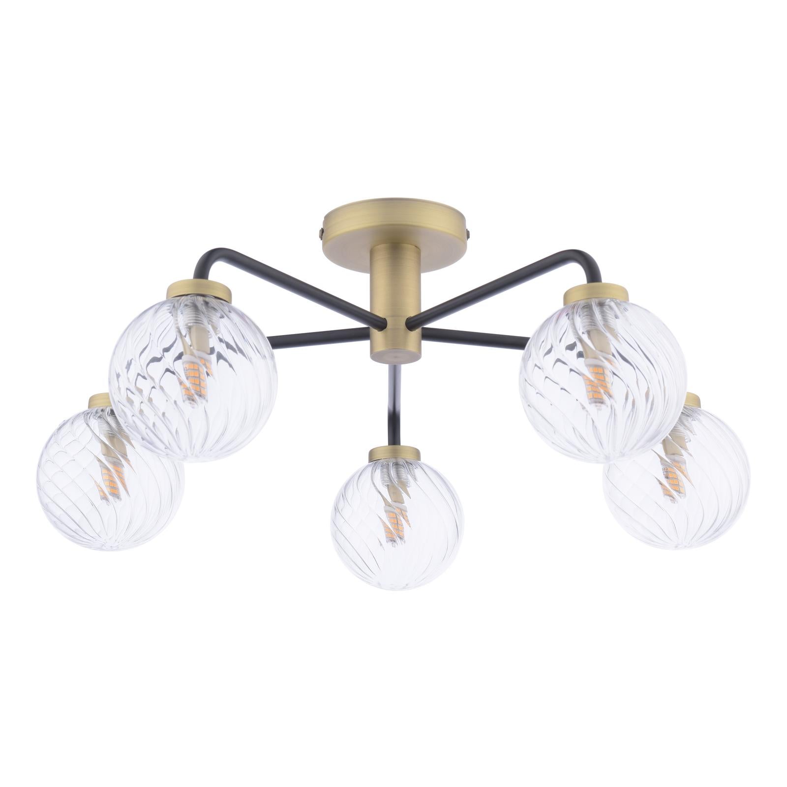 LAI5454-03 Lainey 5 Light Semi-Flush Matt Black and Antique Brass With Twisted Glass