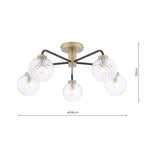LAI5454-03 Lainey 5 Light Semi-Flush Matt Black and Antique Brass With Twisted Glass