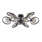 LYN4822-28 Lynette 9 Light Semi-Flush Satin Black With Closed Organic Smoked Glass
