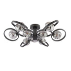 LYN4822-28 Lynette 9 Light Semi-Flush Satin Black With Closed Organic Smoked Glass