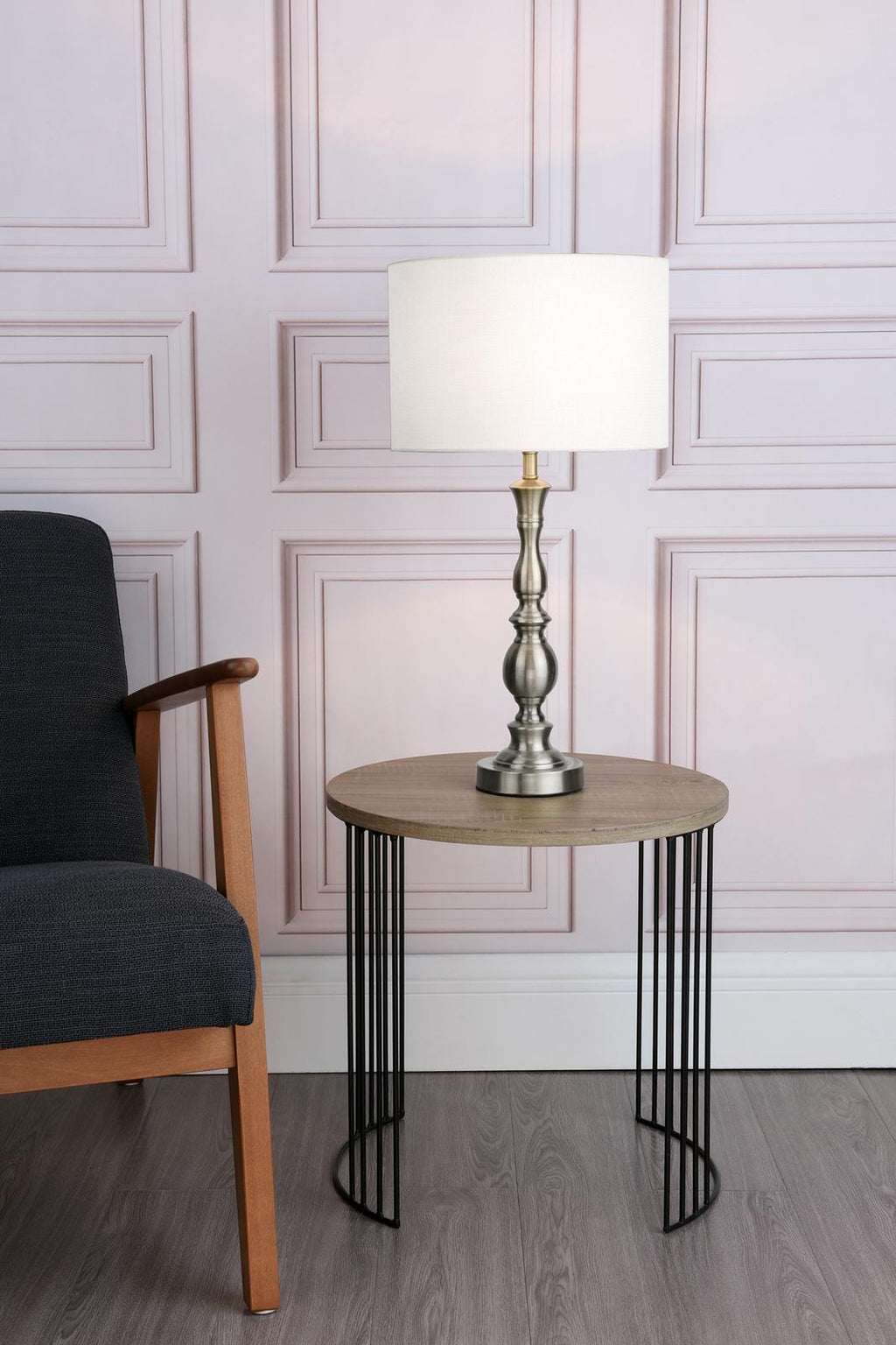 MAD4246 Madrid Table Lamp Satin Chrome With Shade