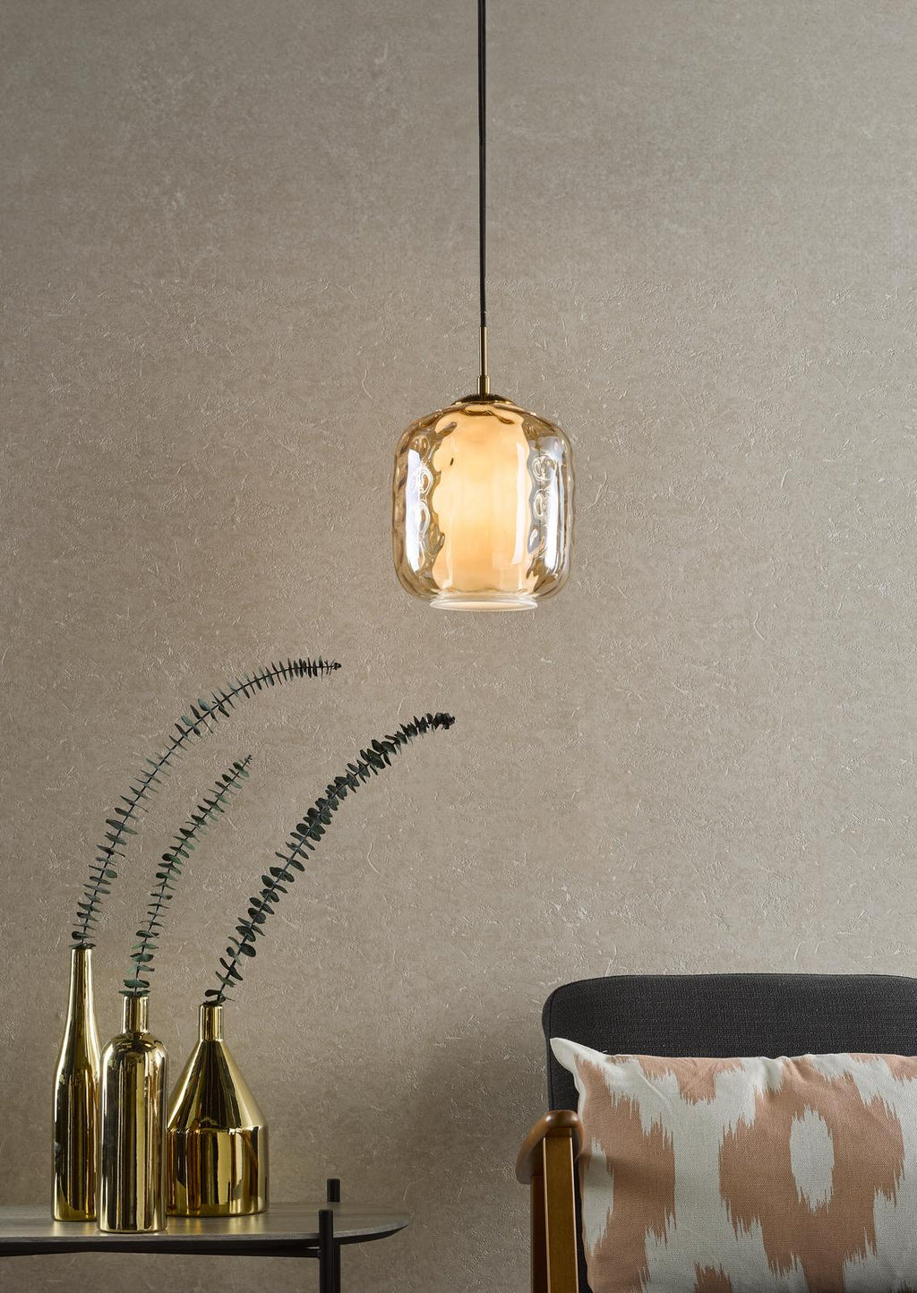 MAJ0145 Majella Pendant Aged Brass and Champagne Glass