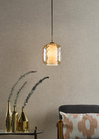 MAJ0145 Majella Pendant Aged Brass and Champagne Glass