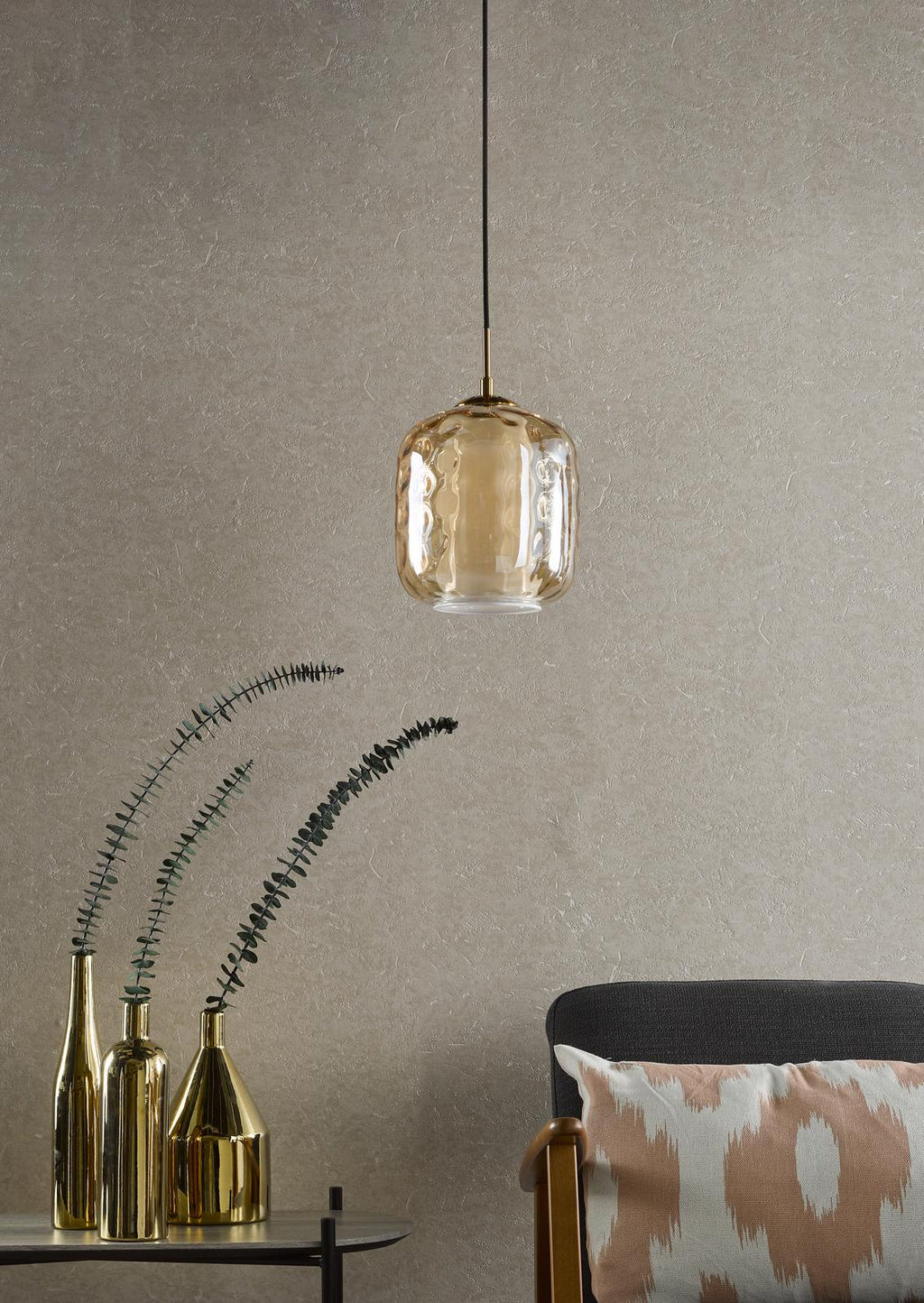 MAJ0145 Majella Pendant Aged Brass and Champagne Glass