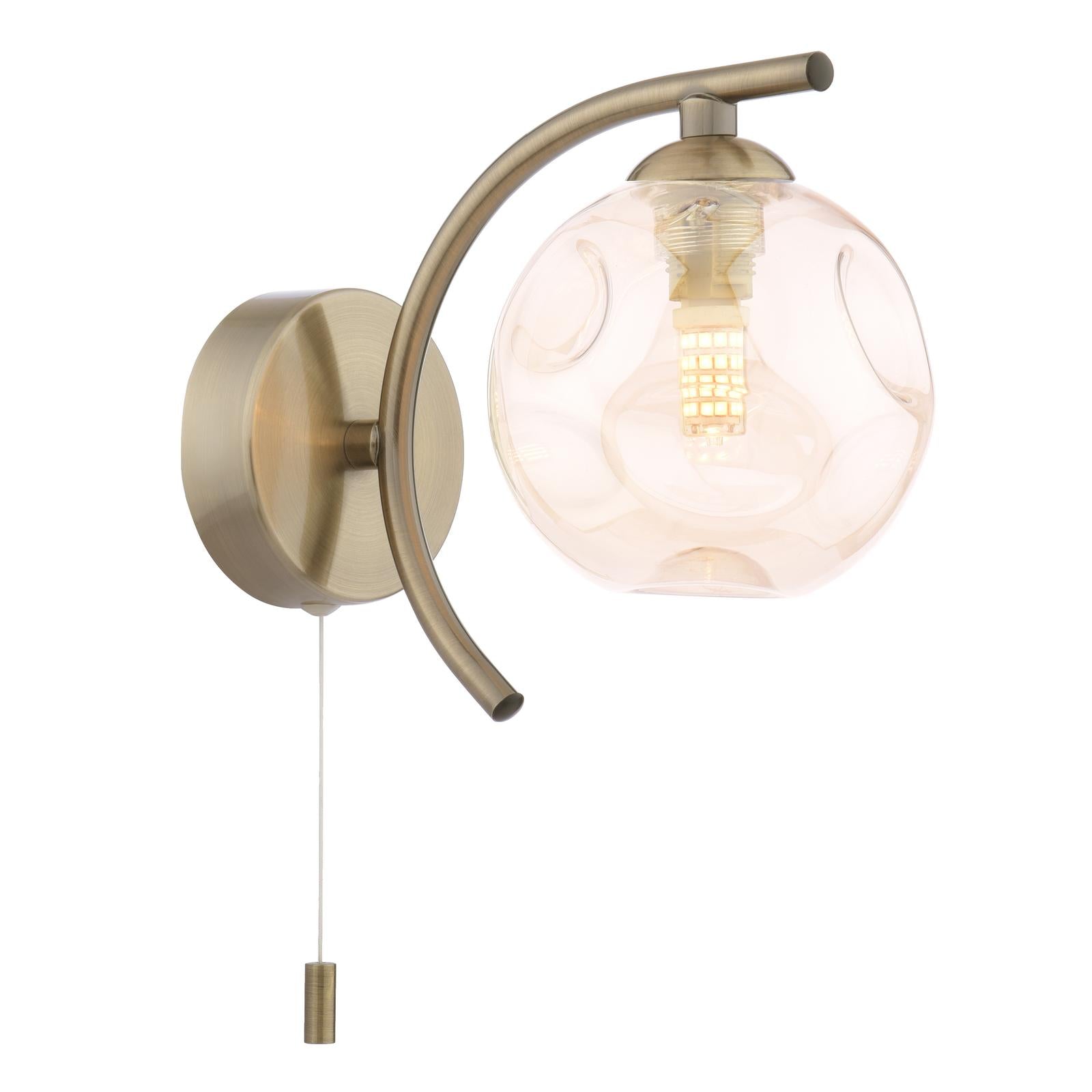 NAK0775-27 Nakita Wall Light Antique Brass With Closed Organic Amber  Glass