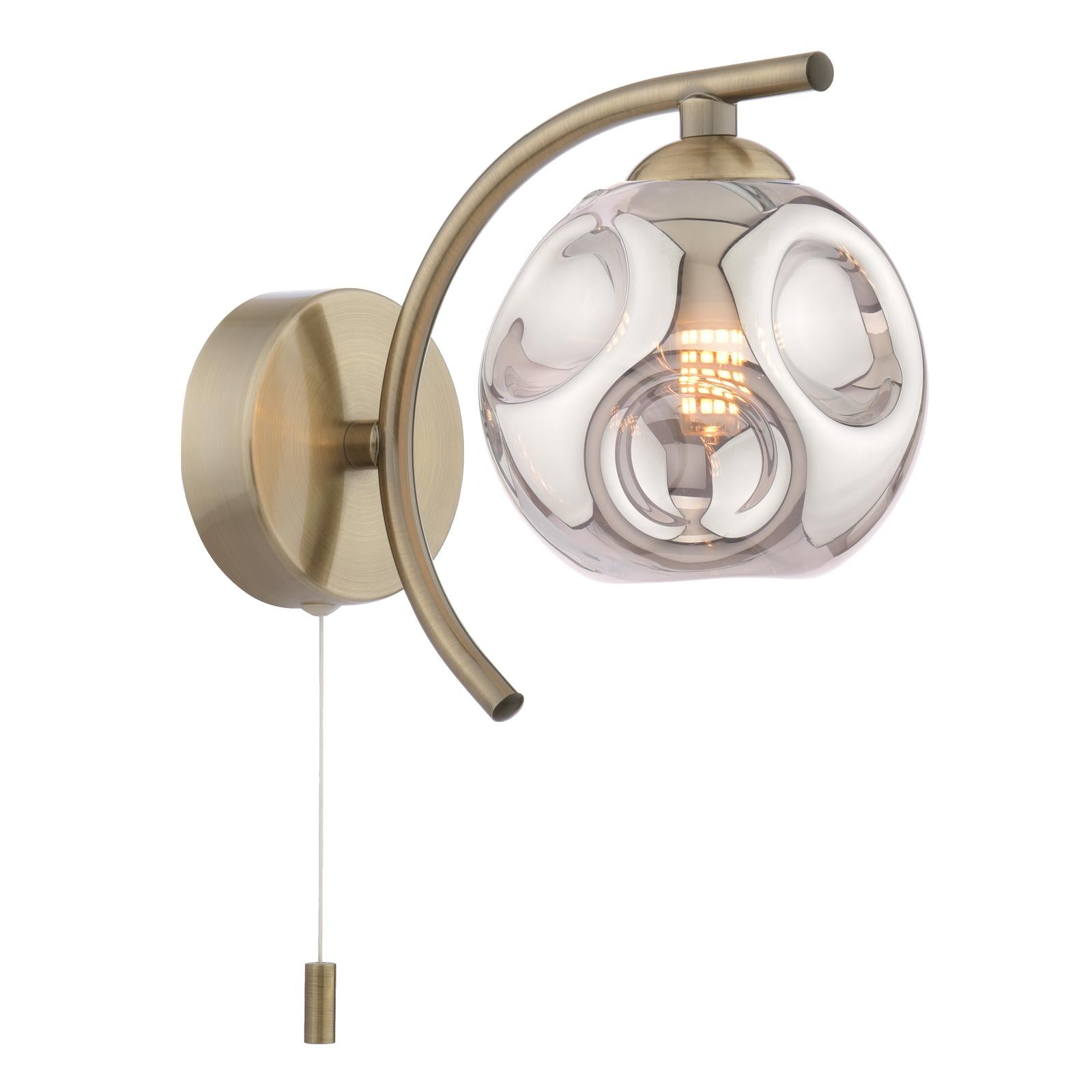 NAK0775-28 Nakita Wall Light Antique Brass With Closed Organic Smoked Glass