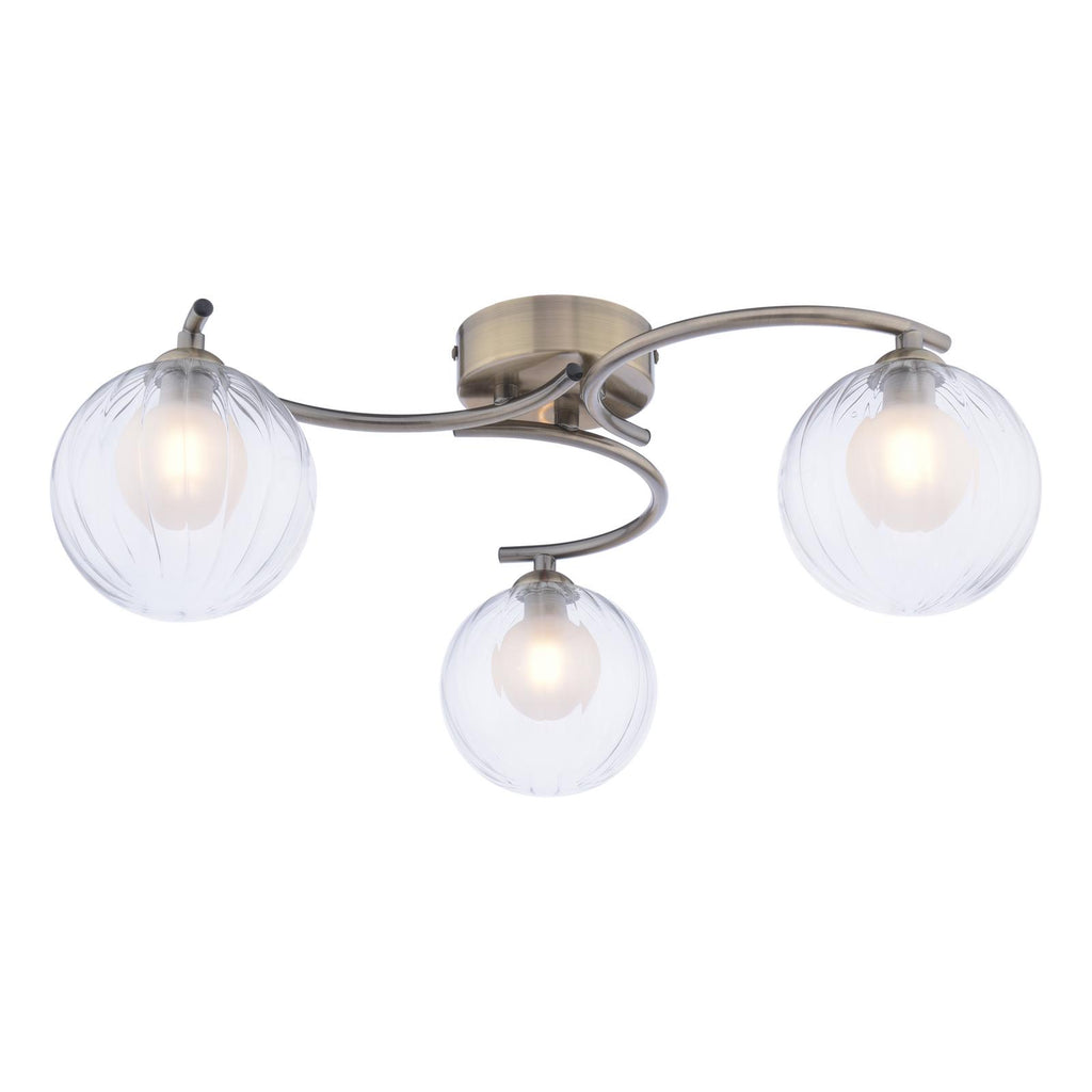 NAK5375-20 Nakita 3 Light Semi Flush Antique Brass With Clear/Opal Glass