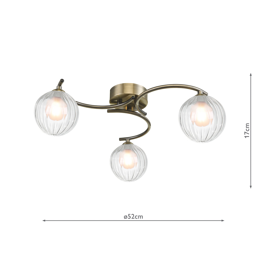 NAK5375-20 Nakita 3 Light Semi Flush Antique Brass With Clear/Opal Glass