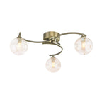 NAK5375-27 Nakita 3 Light Semi Flush Antique Brass With Closed Organic Amber  Glass
