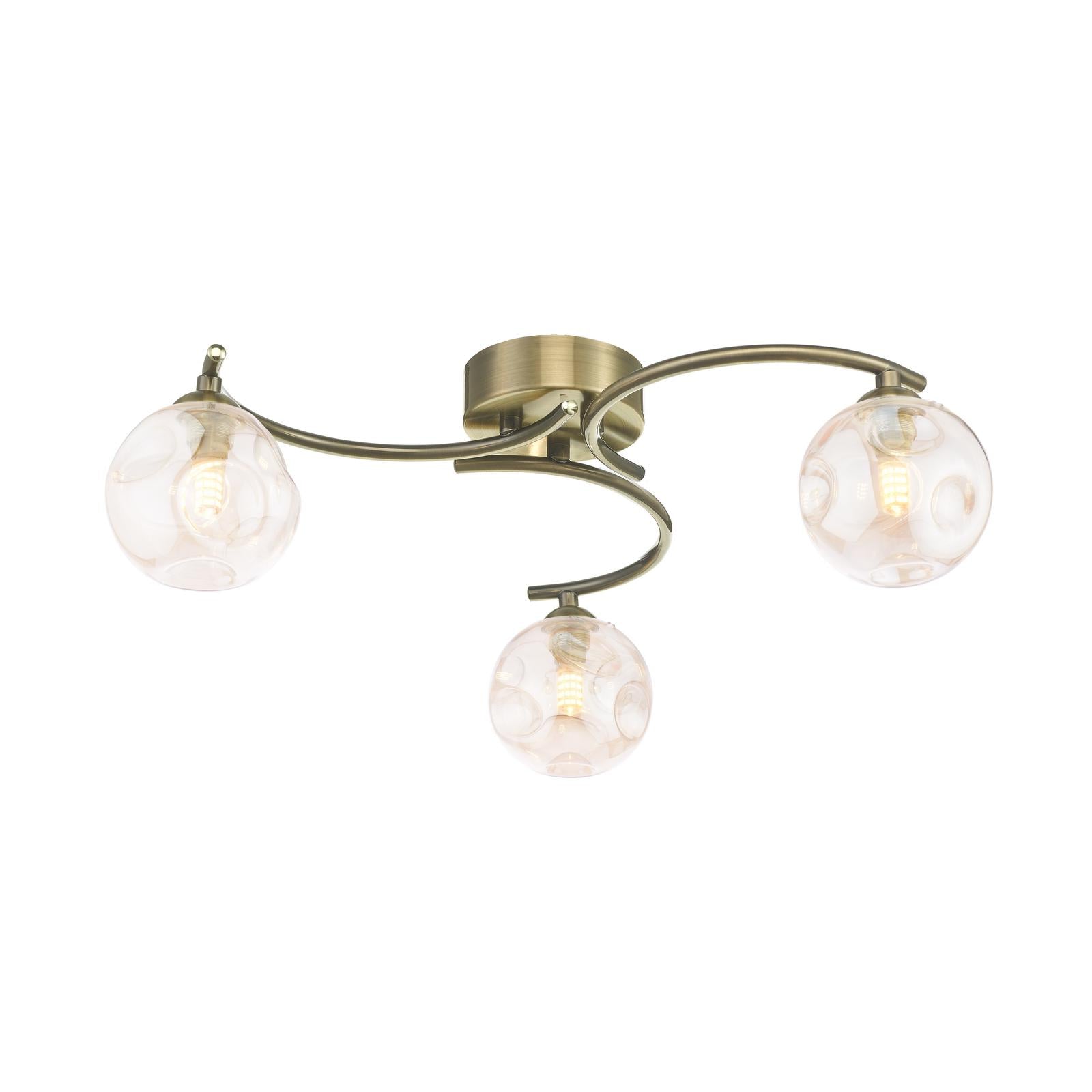 NAK5375-27 Nakita 3 Light Semi Flush Antique Brass With Closed Organic Amber  Glass