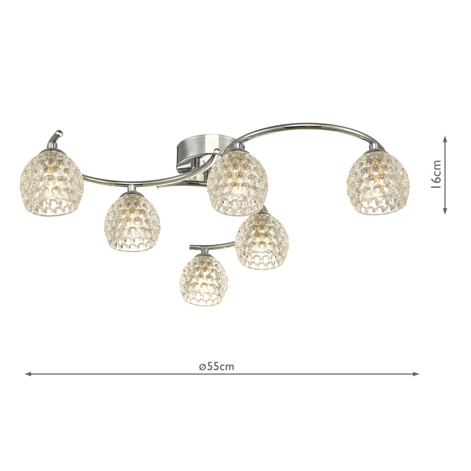 NAK6450-06 Nakita 6 Light Semi Flush Polished Chrome With Dimpled Open Glass