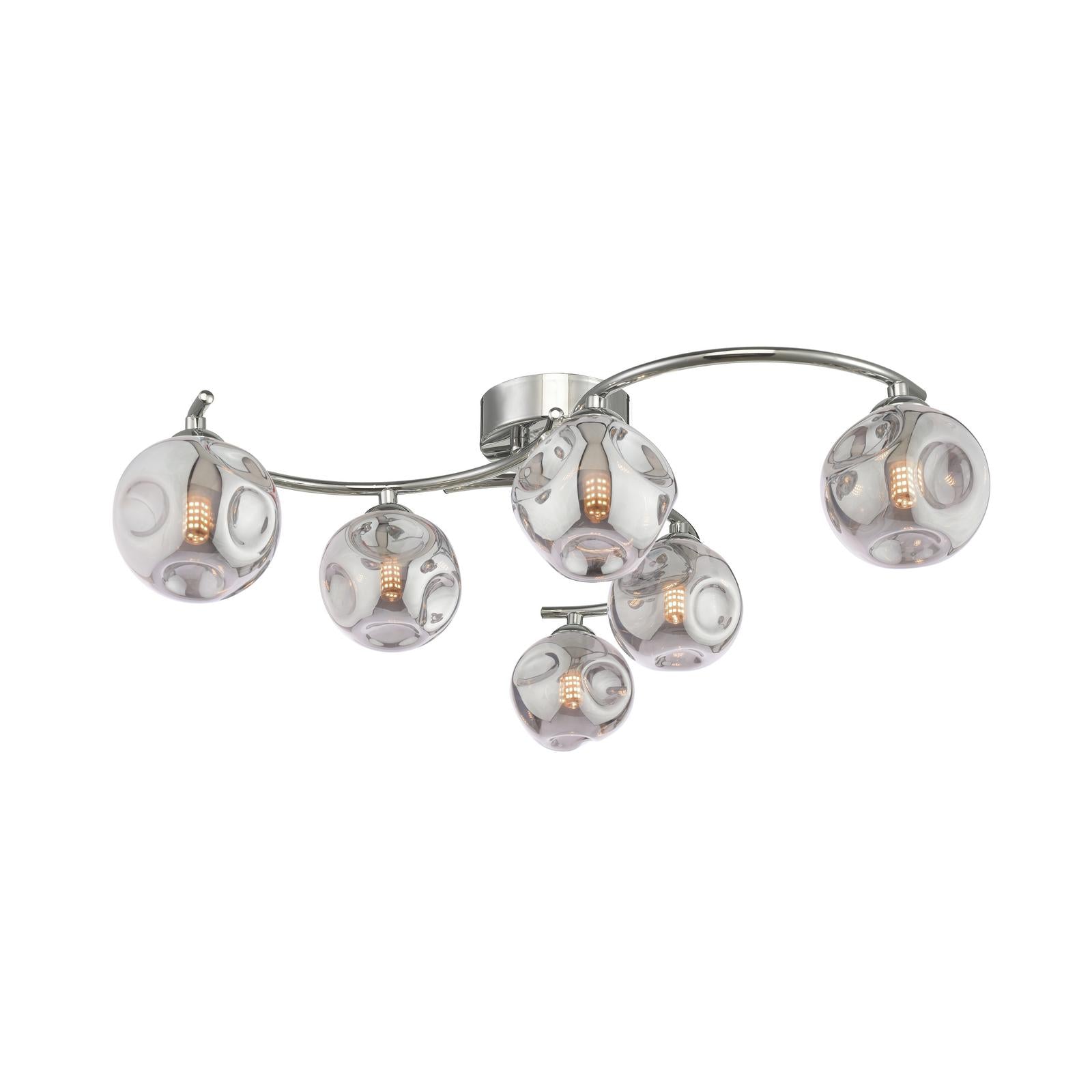 NAK6450-28 Nakita 6 Light Semi Flush Polished Chrome With Closed Organic Smoked Glass