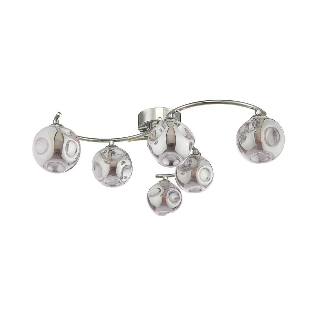 NAK6450-28 Nakita 6 Light Semi Flush Polished Chrome With Closed Organic Smoked Glass