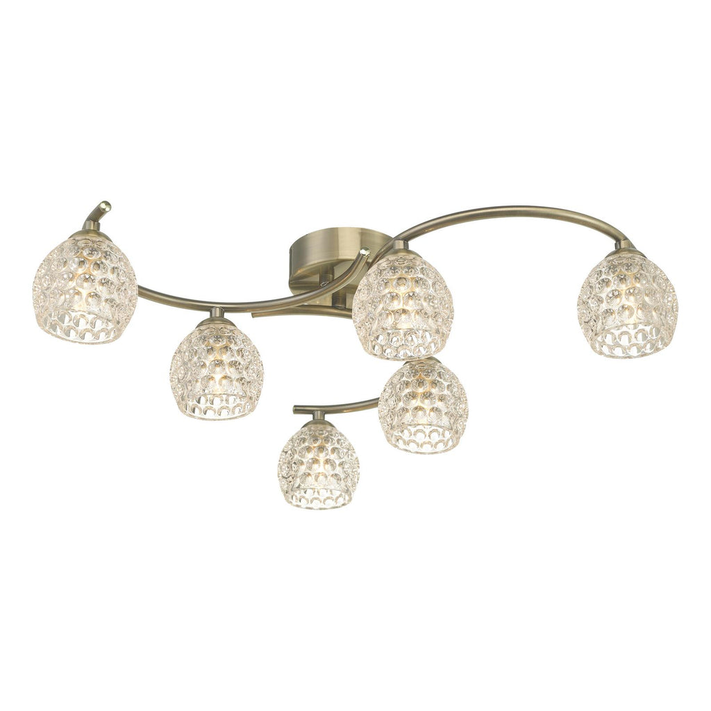 NAK6475-06 Nakita 6 Light Semi Flush Antique Brass With Dimpled Open Glass