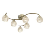 NAK6475-06 Nakita 6 Light Semi Flush Antique Brass With Dimpled Open Glass