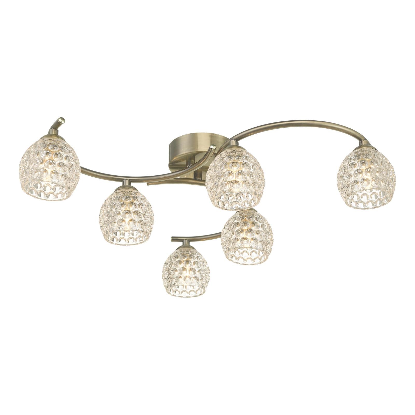 NAK6475-06 Nakita 6 Light Semi Flush Antique Brass With Dimpled Open Glass