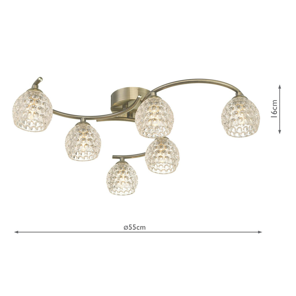 NAK6475-06 Nakita 6 Light Semi Flush Antique Brass With Dimpled Open Glass