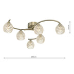 NAK6475-06 Nakita 6 Light Semi Flush Antique Brass With Dimpled Open Glass