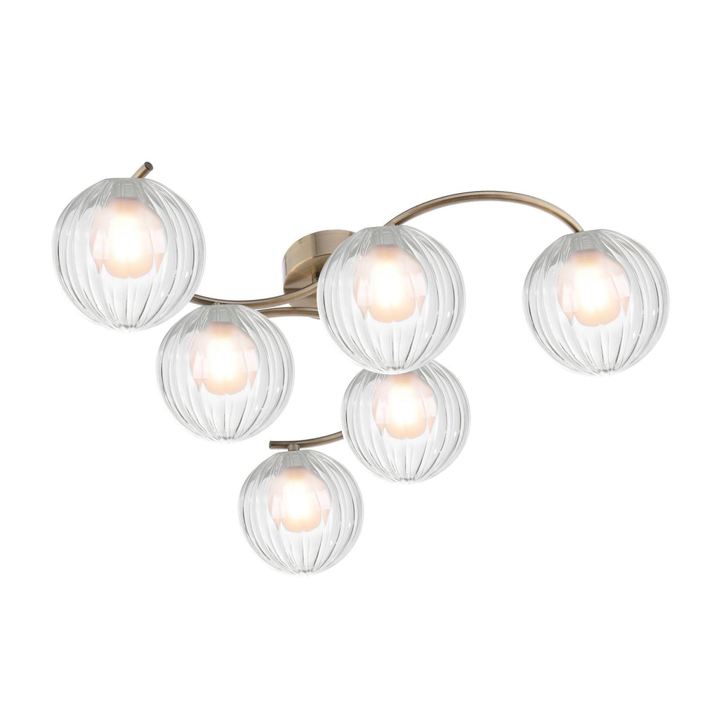 NAK6475-20 Nakita 6 Light Semi Flush Antique Brass With Clear/Opal Glass