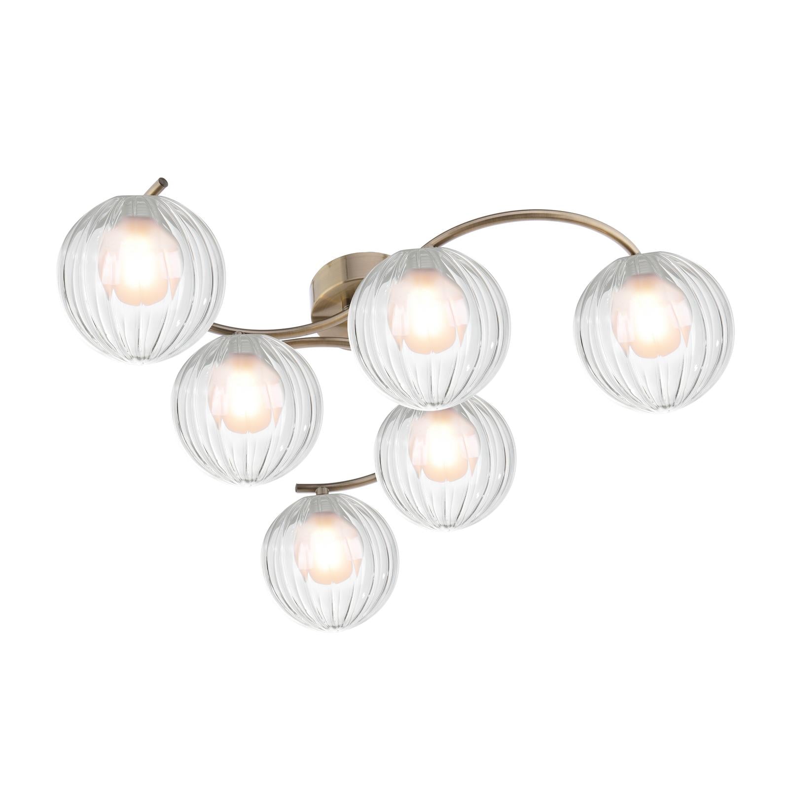 NAK6475-20 Nakita 6 Light Semi Flush Antique Brass With Clear/Opal Glass