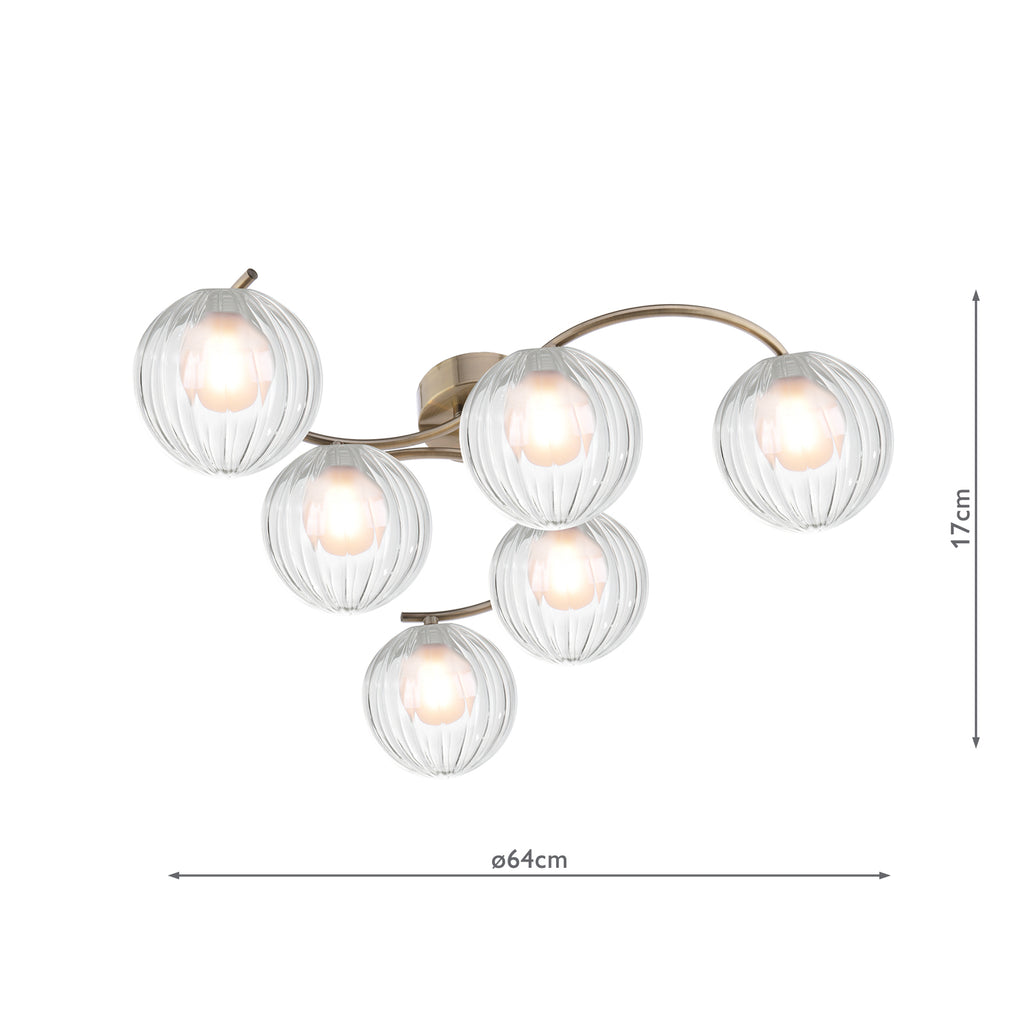 NAK6475-20 Nakita 6 Light Semi Flush Antique Brass With Clear/Opal Glass
