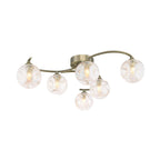 NAK6475-27 Nakita 6 Light Semi Flush Antique Brass With Closed Organic Amber  Glass