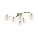 NAK6475-27 Nakita 6 Light Semi Flush Antique Brass With Closed Organic Amber  Glass