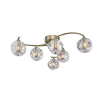 NAK6475-28 Nakita 6 Light Semi Flush Antique Brass With Closed Organic Smoked Glass