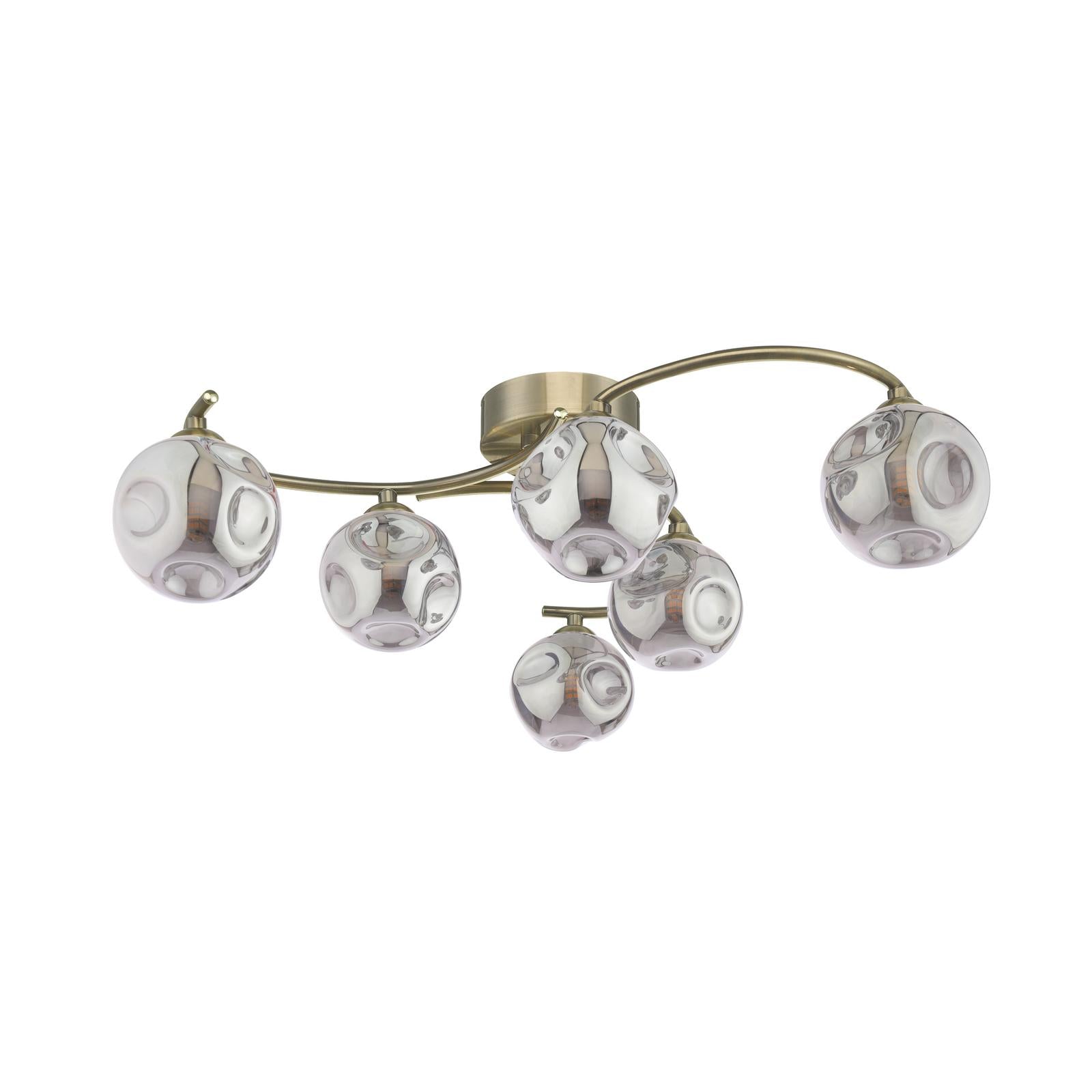 NAK6475-28 Nakita 6 Light Semi Flush Antique Brass With Closed Organic Smoked Glass
