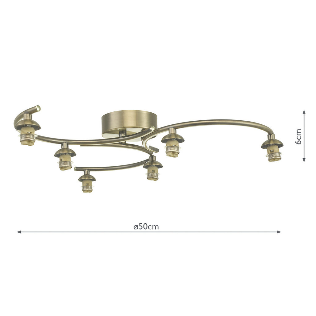 NAK6475-F Nakita 6 Light Semi-Flush Antique Brass Fitting Only (S)