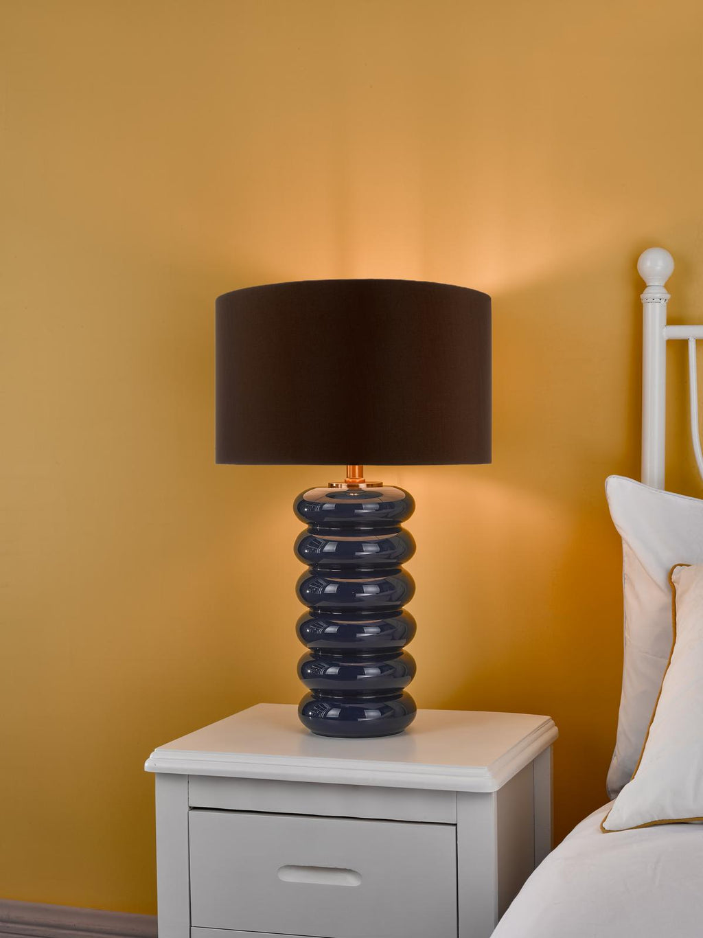 NIA4223-VOY1422 Niamh Table Lamp Blue Glass and Aged Bronze With Shade