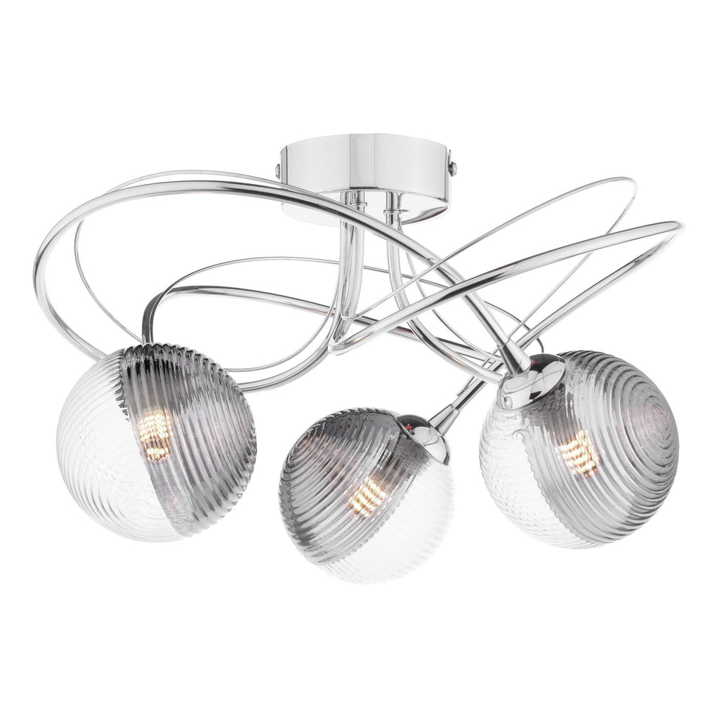 ONA5350-18 Onawa 3 Light Semi Flush Polished Chrome With Smoked/Clear Ribbed Glass